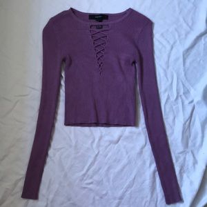 Forever 21 purple lace up long sleeve crop top
